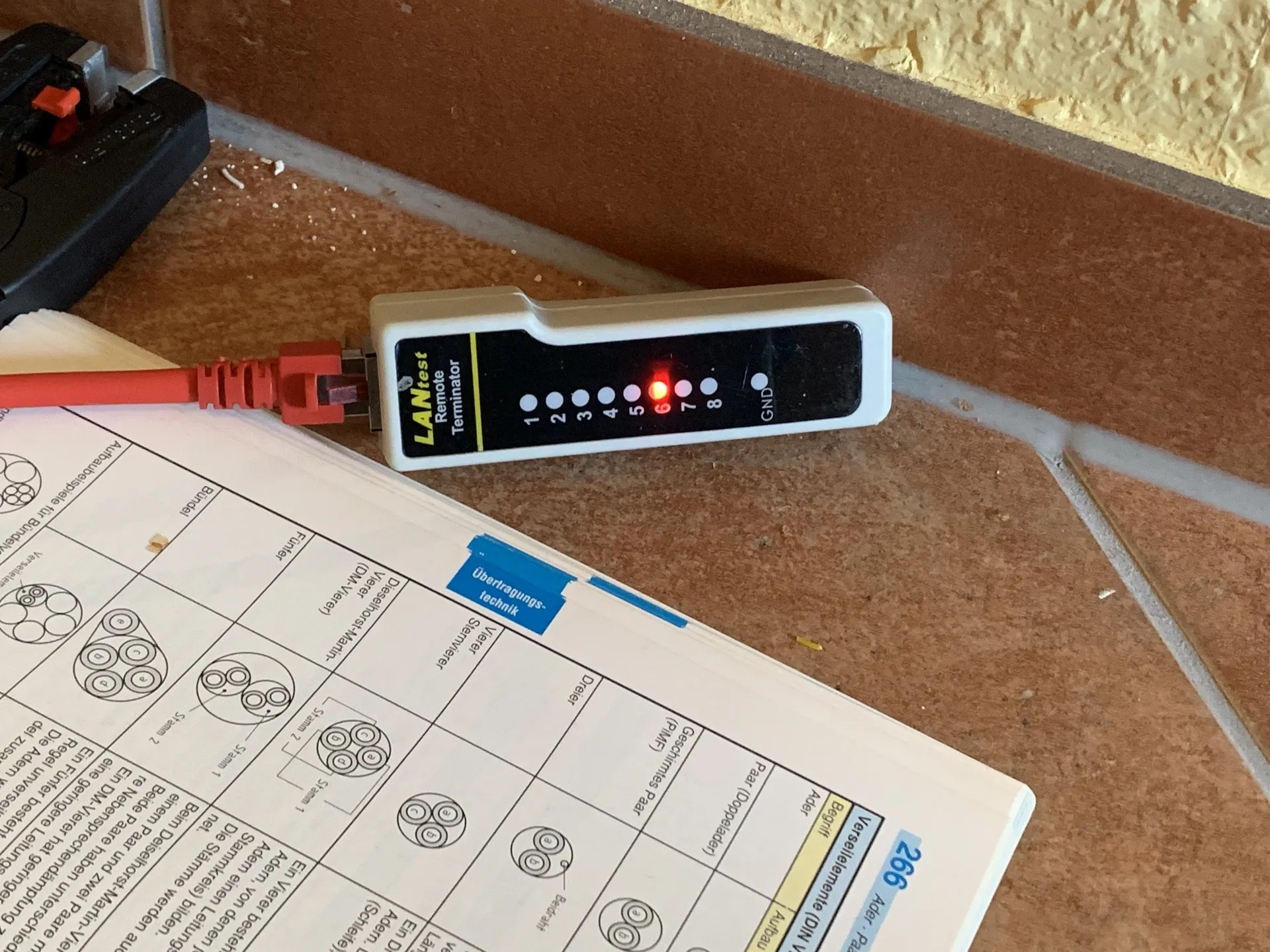 Cable tester showing proper connection sequence